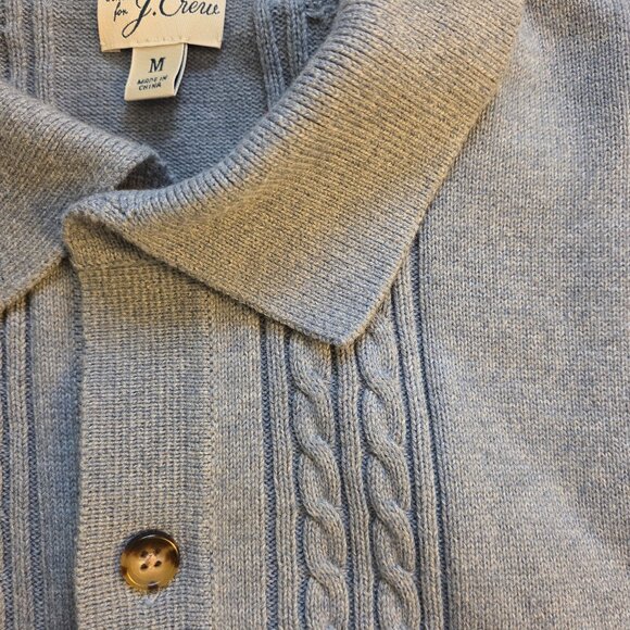 J.Crew Short-Sleeve Cotton Cable-Knit Sweater Polo (Style BP641) – Light Blue, M - Picture 3 of 4